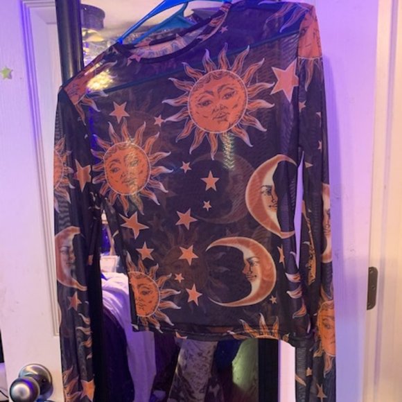 Tops - LONG SLEEVE SHEER SUN MOON STARS TOP